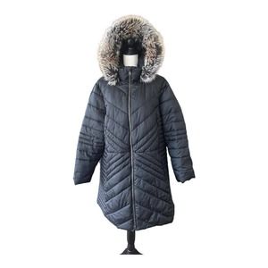 Lands' End Womens Insulated Cozy Fleece Lined Primaloft Coat Black Hooded L/XL